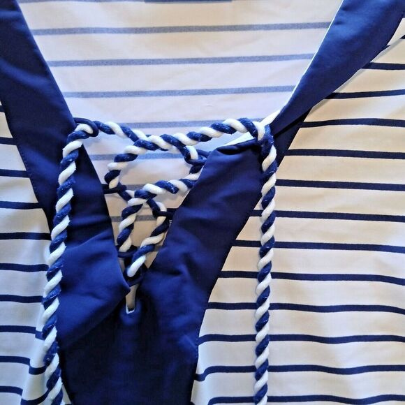 Cabana Life by Talbots Size XS White Dress with Blue Strips Tie in Front. - Picture 8 of 10